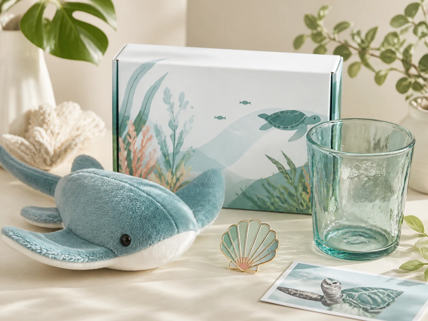 Aquarium merchandise collection with marine-themed keepsakes, plush and visitor gifts