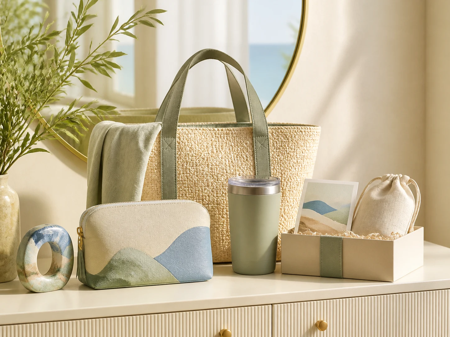 Resort merchandise collection with travel gifts, lifestyle products and destination keepsakes