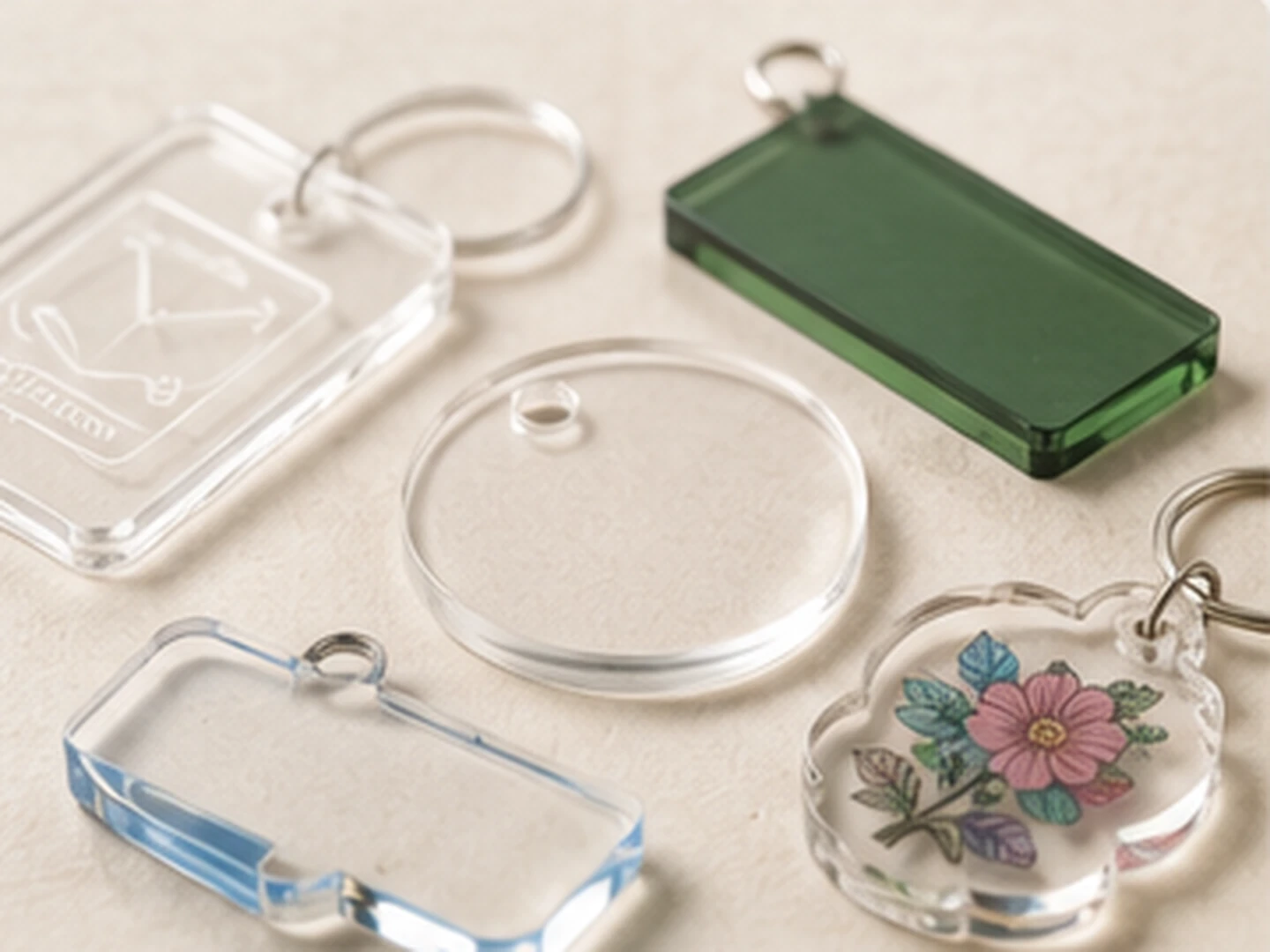 Clear and colored acrylic material samples for custom merchandise