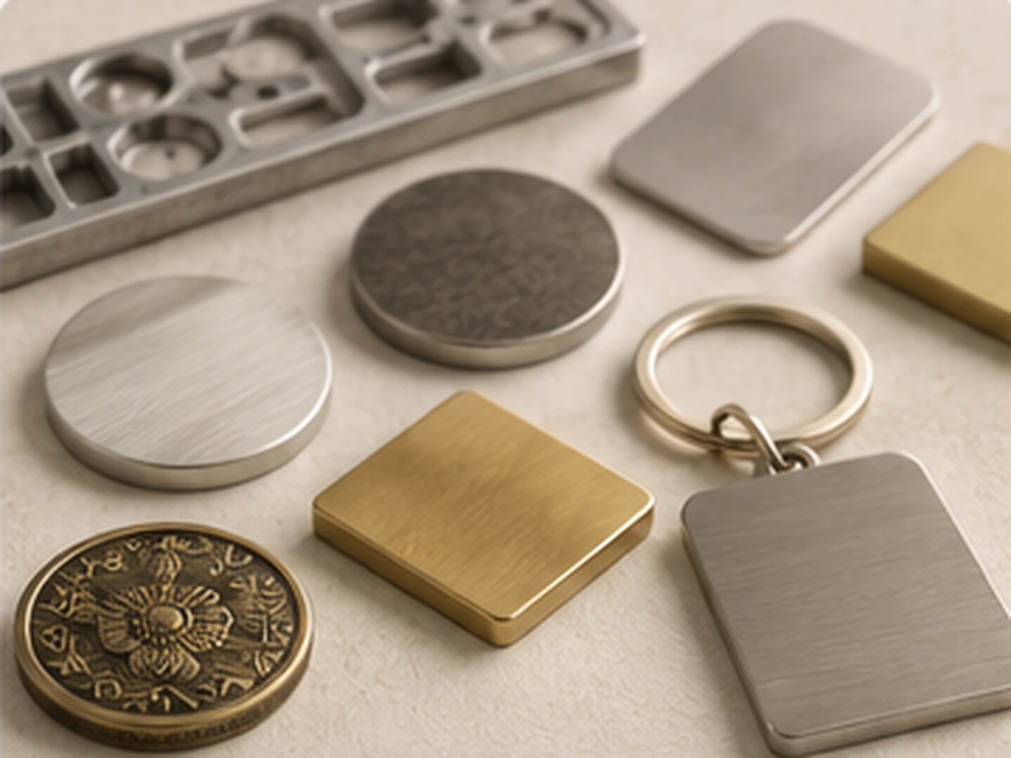 Metal material and finish samples for custom merchandise development