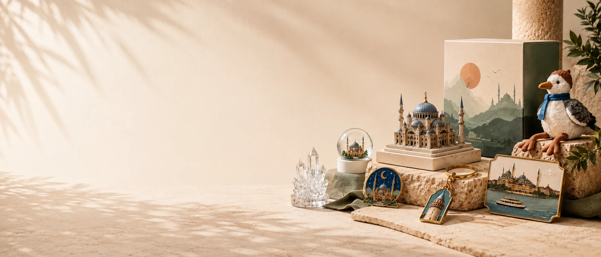 Custom souvenir merchandise collection with architectural miniature, plush, crystal craft, snow globe, keychain and collectible gifts
