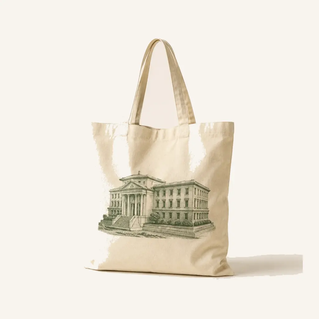 Organic cotton tote bag with a landmark illustration