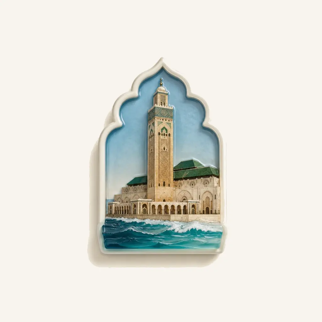 Layered ceramic and acrylic landmark refrigerator magnet