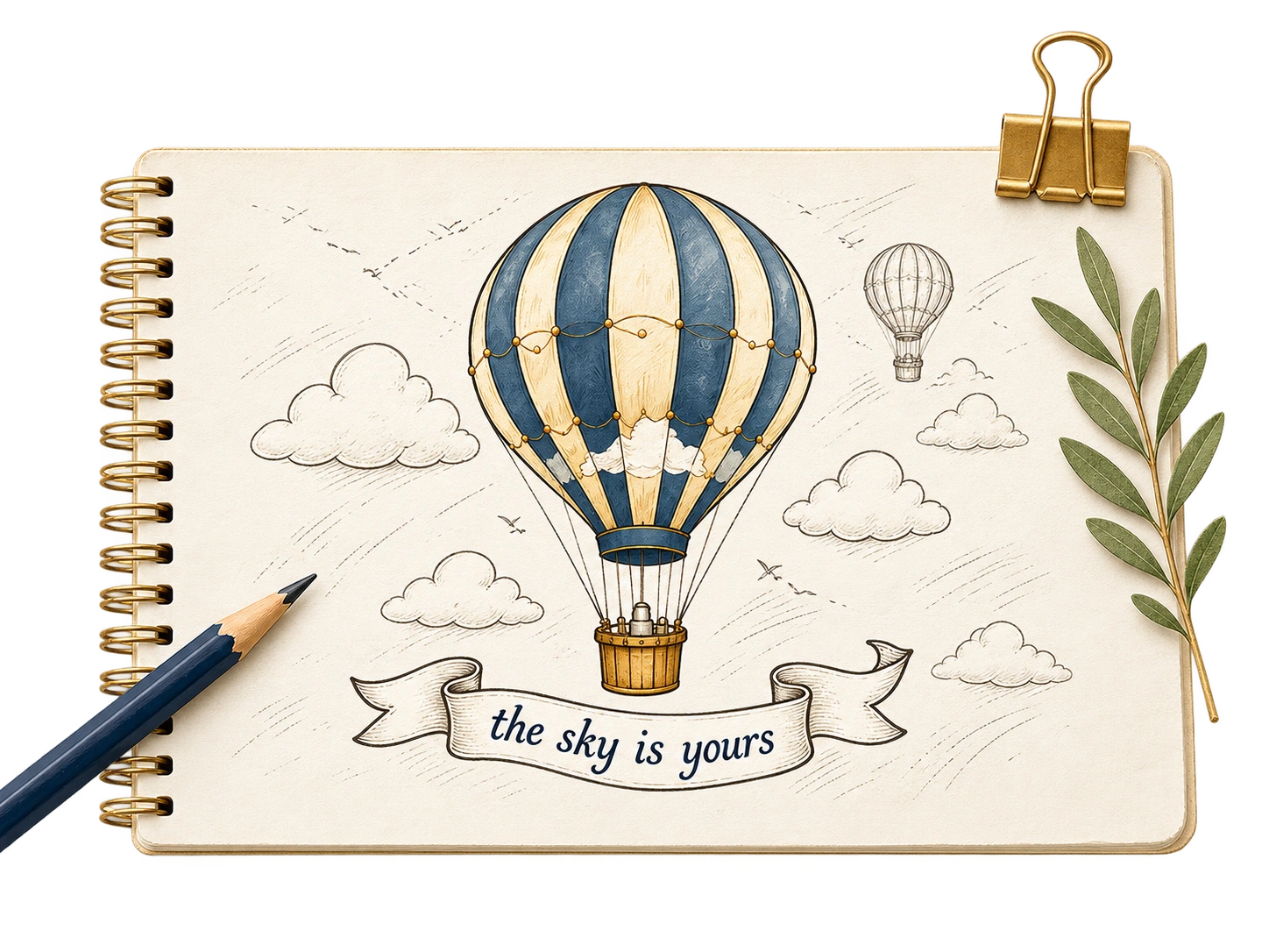 Hot air balloon starting concept sketch for merchandise development
