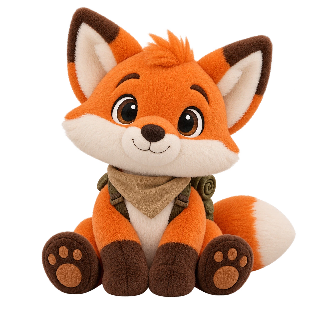 Civi fox plush toy, fully isolated.